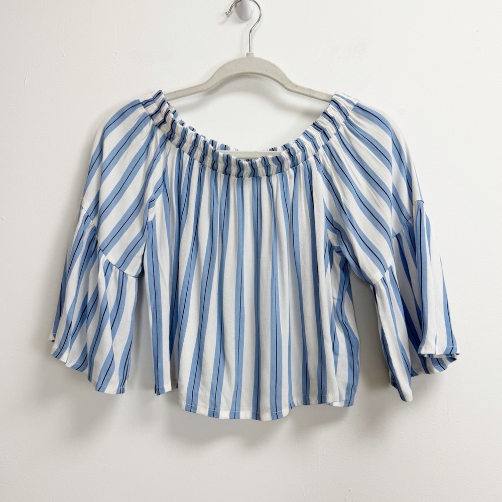Faithfull The Brand Shirt Womens 4 Blue White Striped Off Shoulder Top Blouse